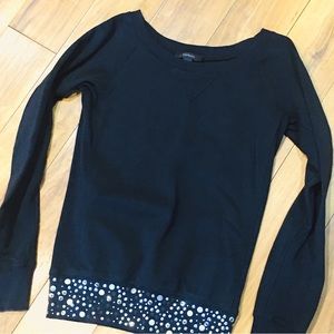 Express black silver sequin sweatshirt winter top shirt cozy black rhine…